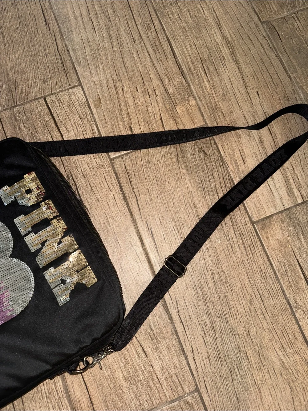 Vintage PINK Sequin Heart Crossbody Laptop Bag - Black with Pink/Silver Sequins